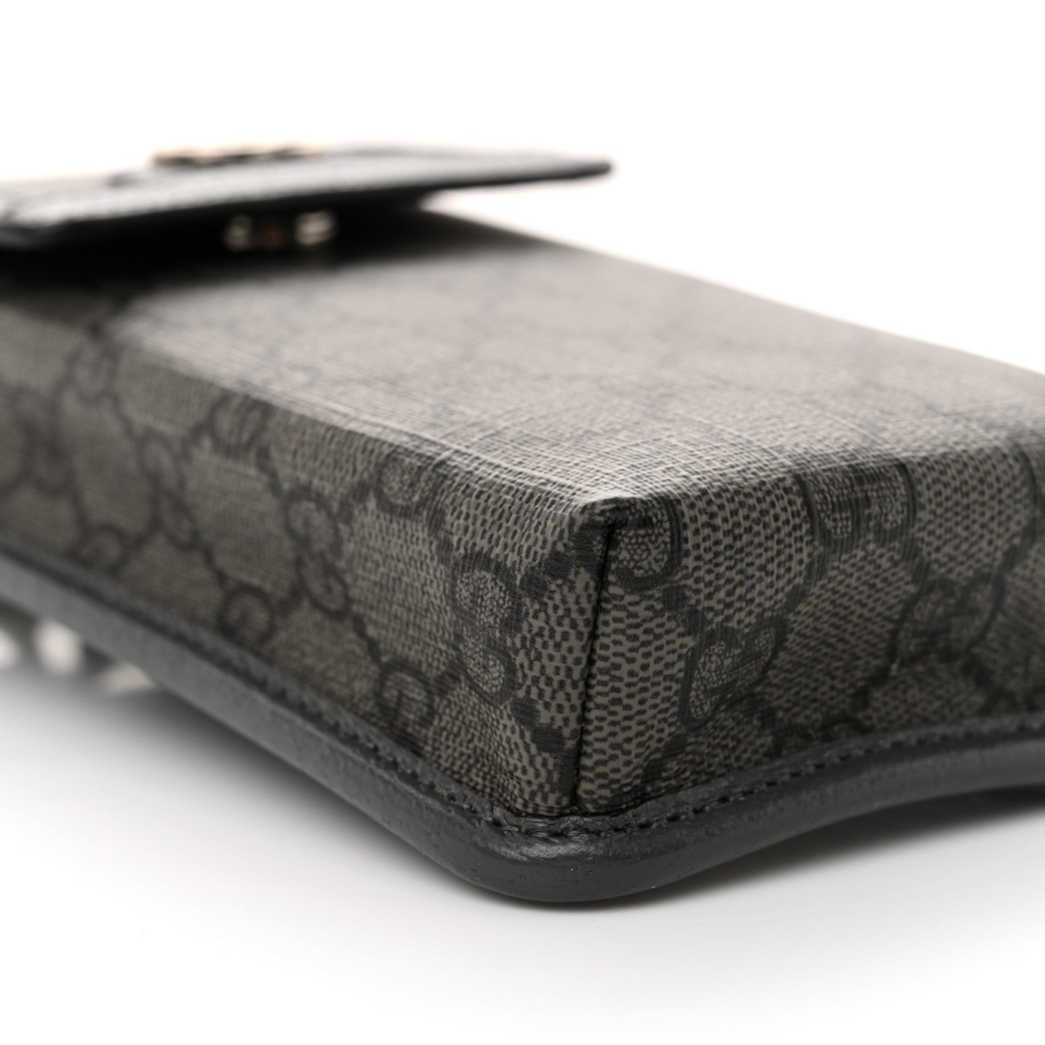 Gucci GG Supreme Monogram Textured Dollar Calfskin Phone Crossbody Bag Grey Black Graphite Grey 9 of 10