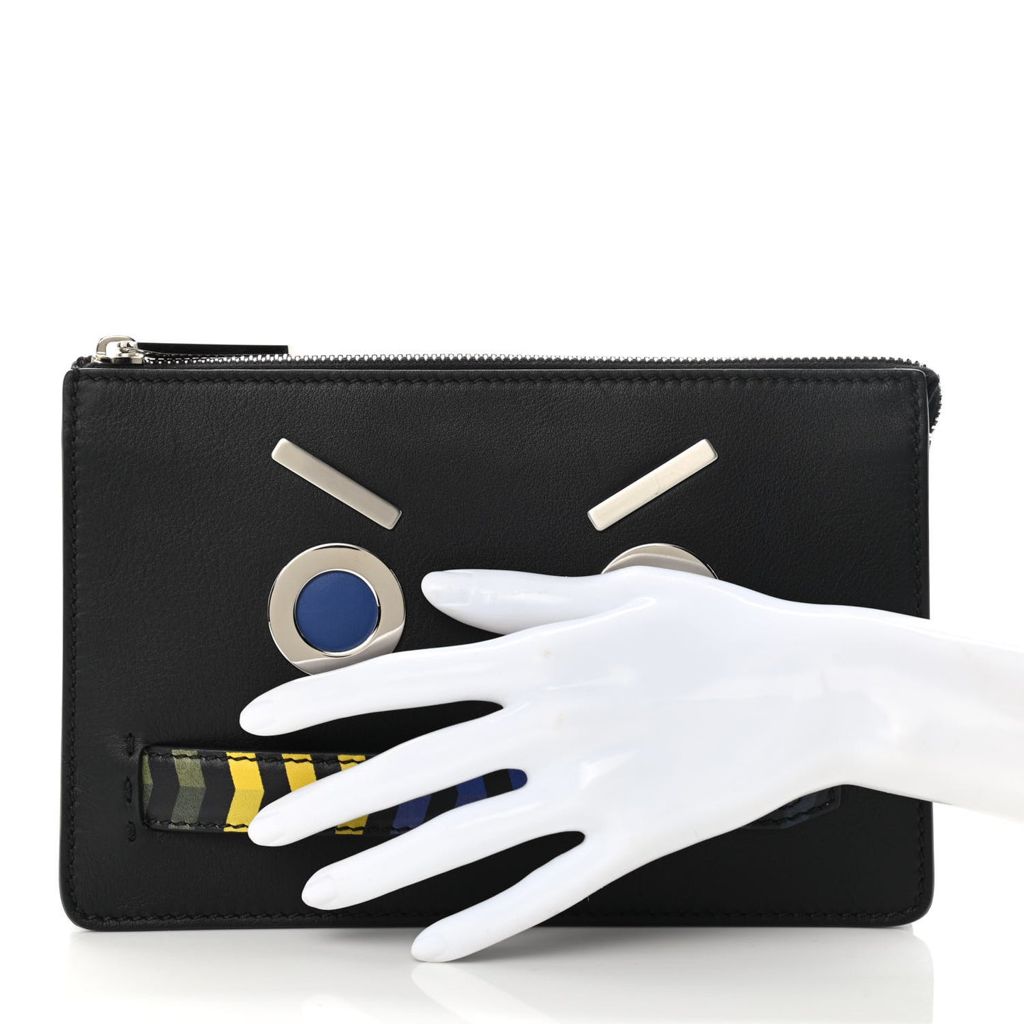 Calfskin Faces Slim Clutch Black Multicolor
