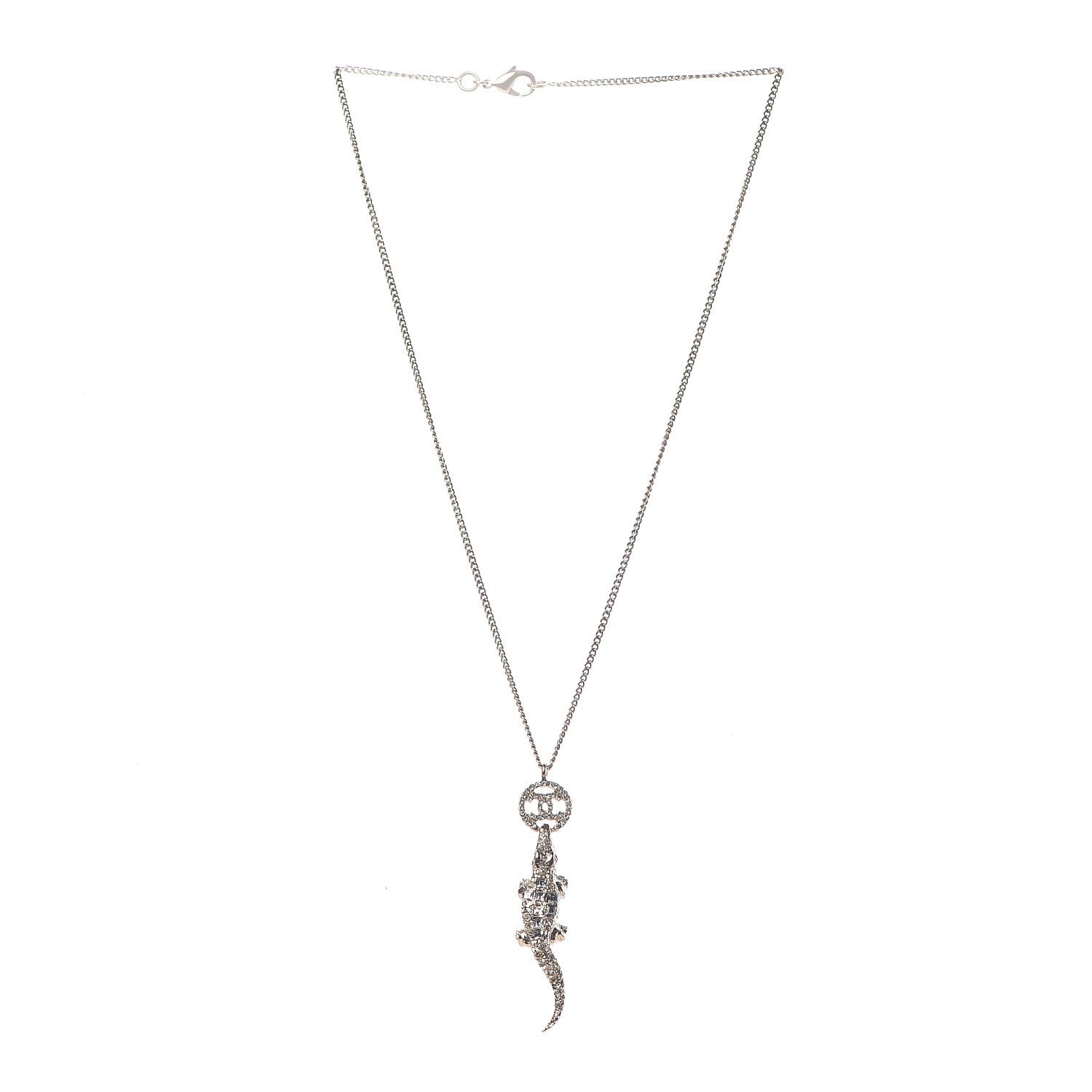 Chanel Crystal CC Alligator Necklace Gold 3 of 6
