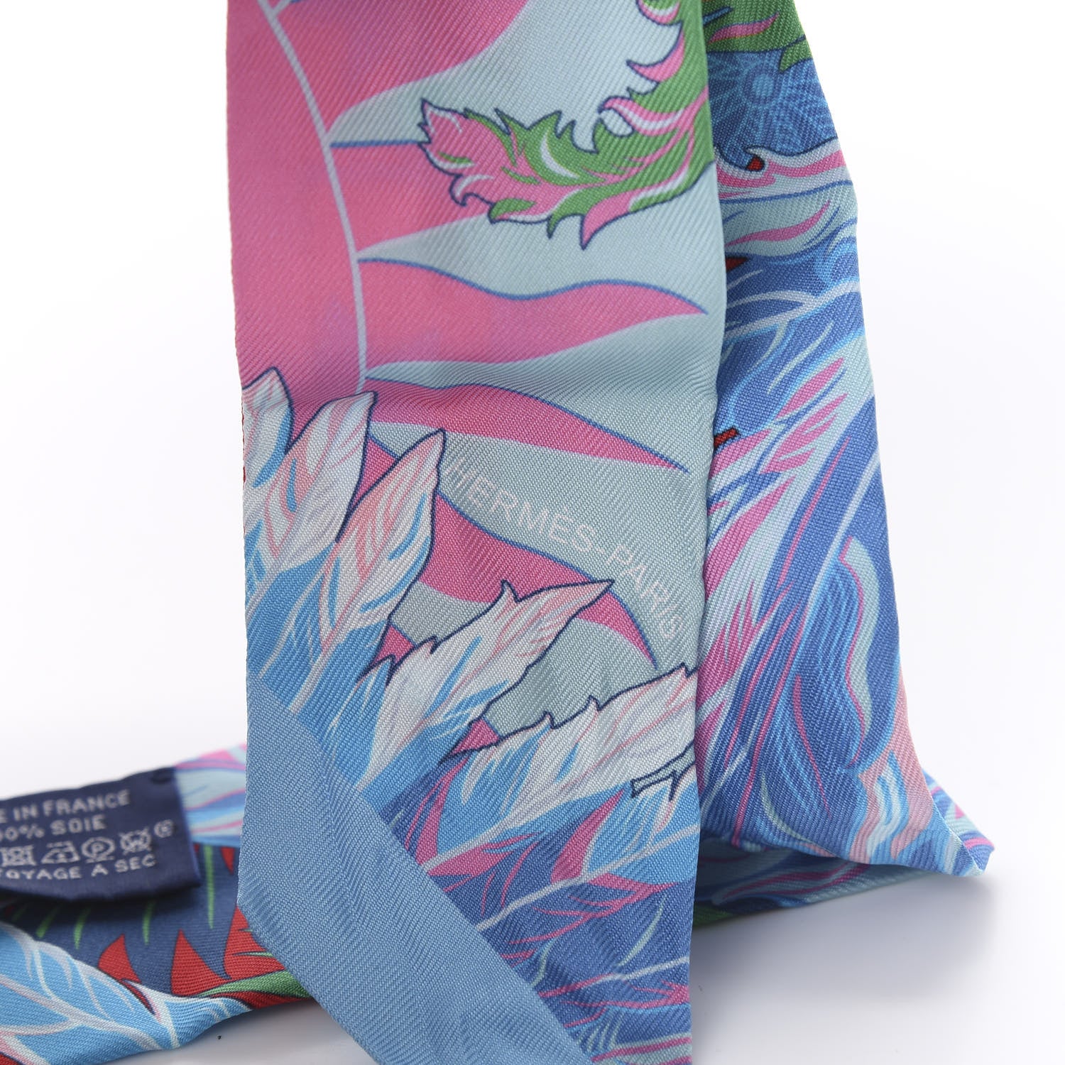 Hermes Silk Cheval Phoenix Twilly Bleu Rouge Rose 3 of 6