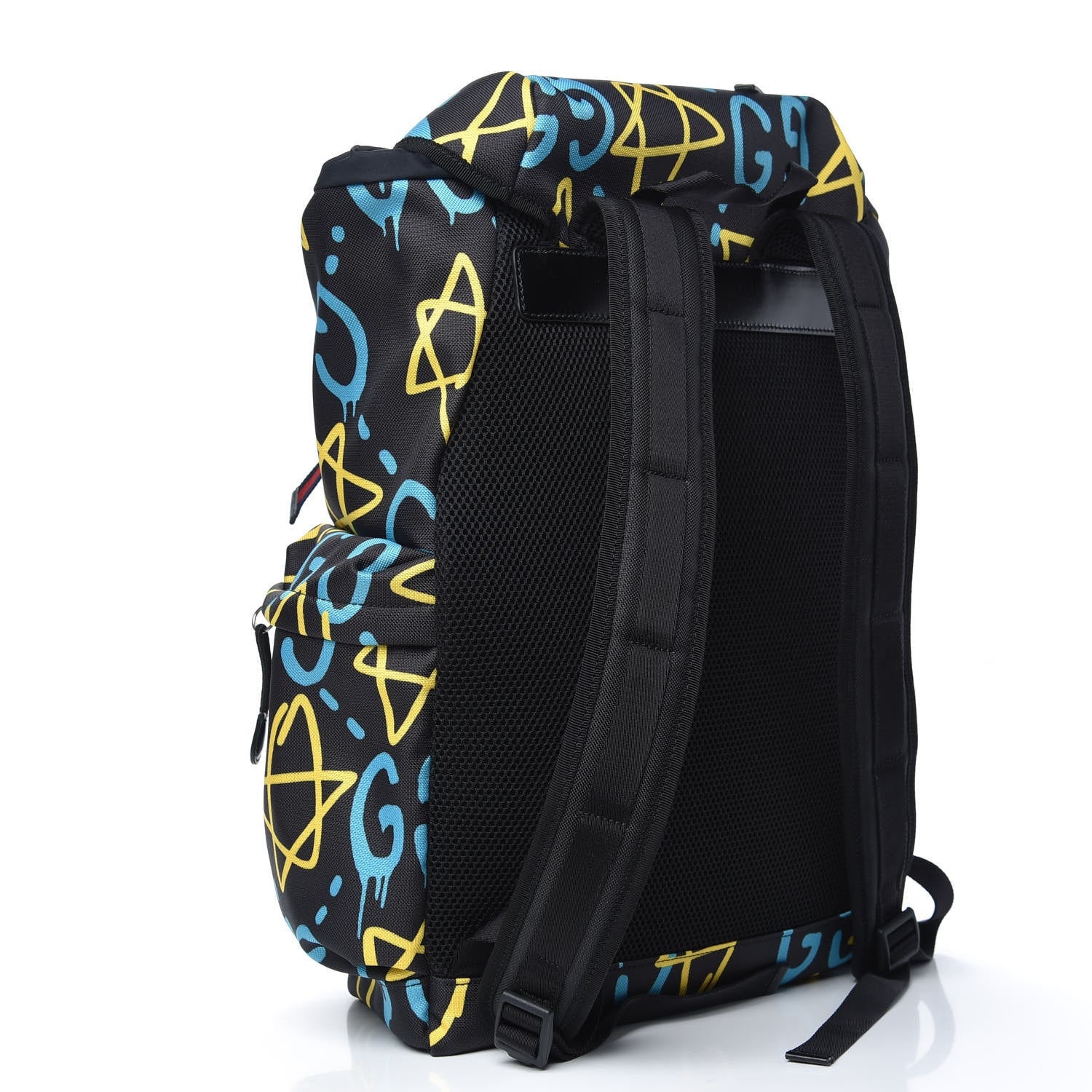 Gucci Techno Canvas GucciGhost Double Buckle Backpack Black New Acquamarine 2 of 9
