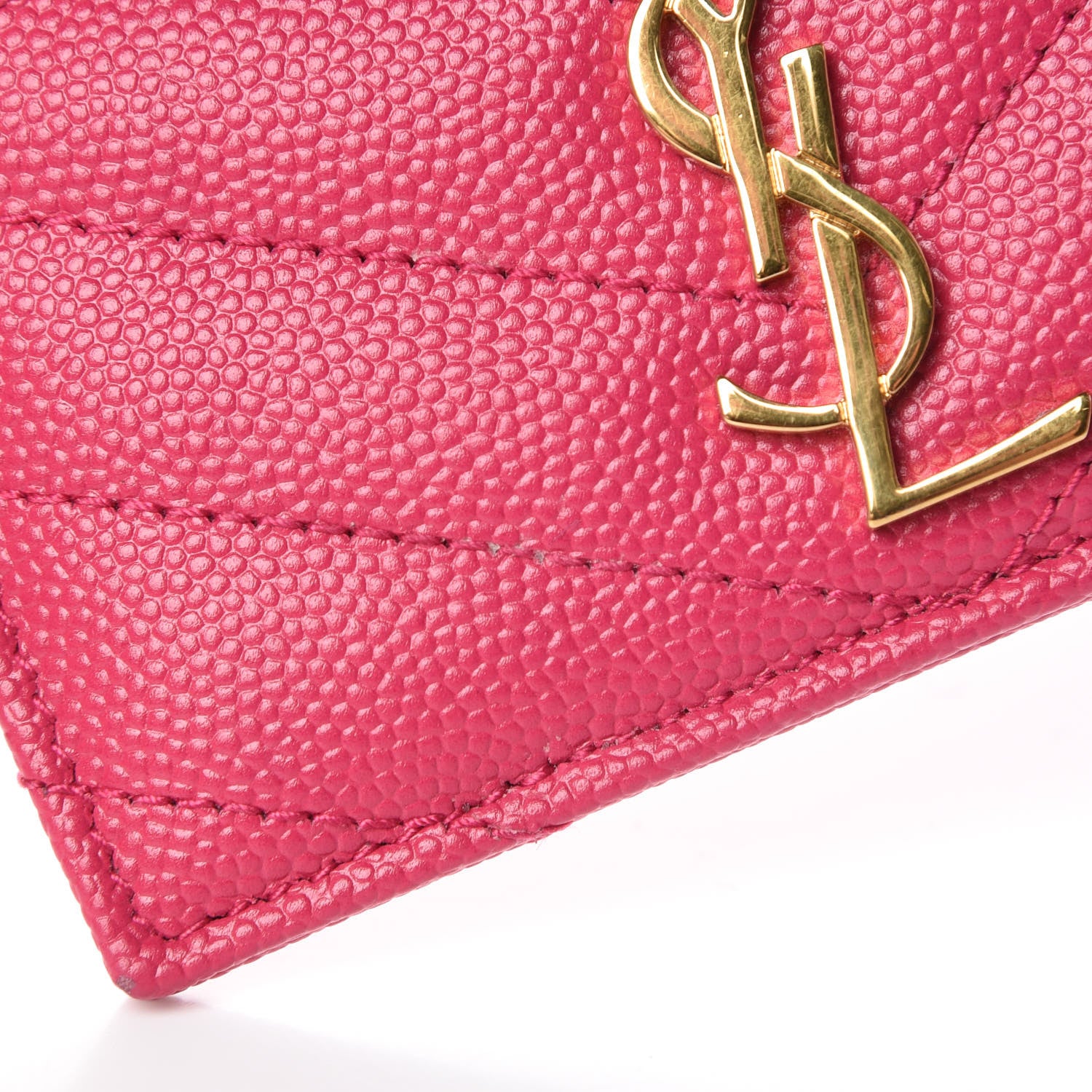 Saint Laurent Grain De Poudre Matelasse Chevron Monogram Credit Card Case Fresh Fuxia 8 of 9