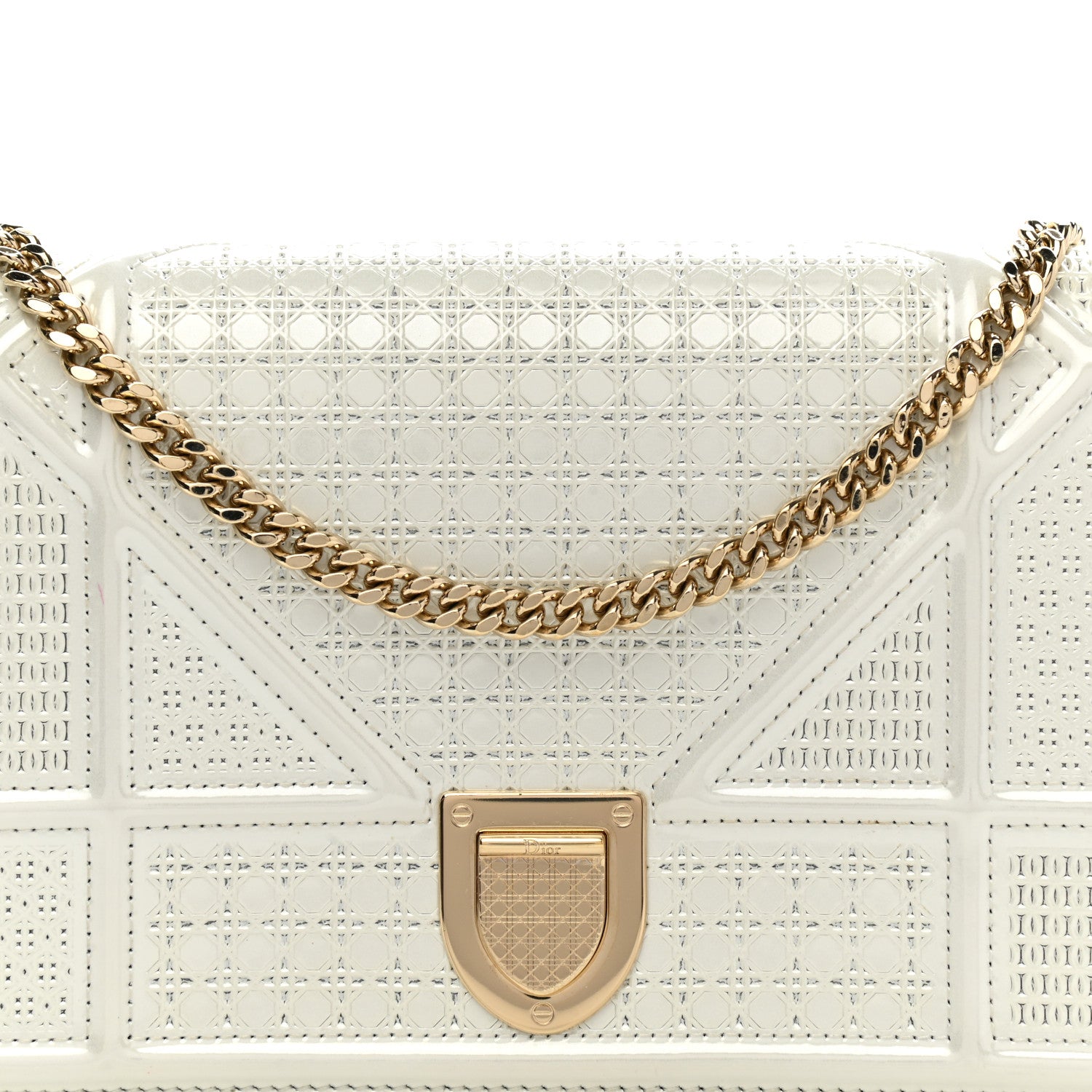Christian Dior Patent Micro-Cannage Diorama Wallet on Chain Pouch White 8 of 15