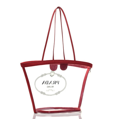 Prada Plexiglass Calfskin Small Shopper Tote Rosso 3 of 8