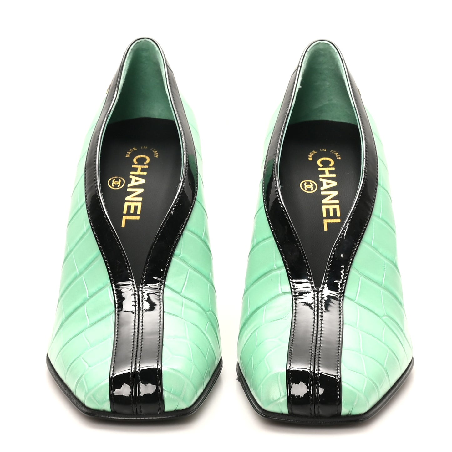 Crocodile Embossed Patent Calfskin Pumps 39.5 Green Black