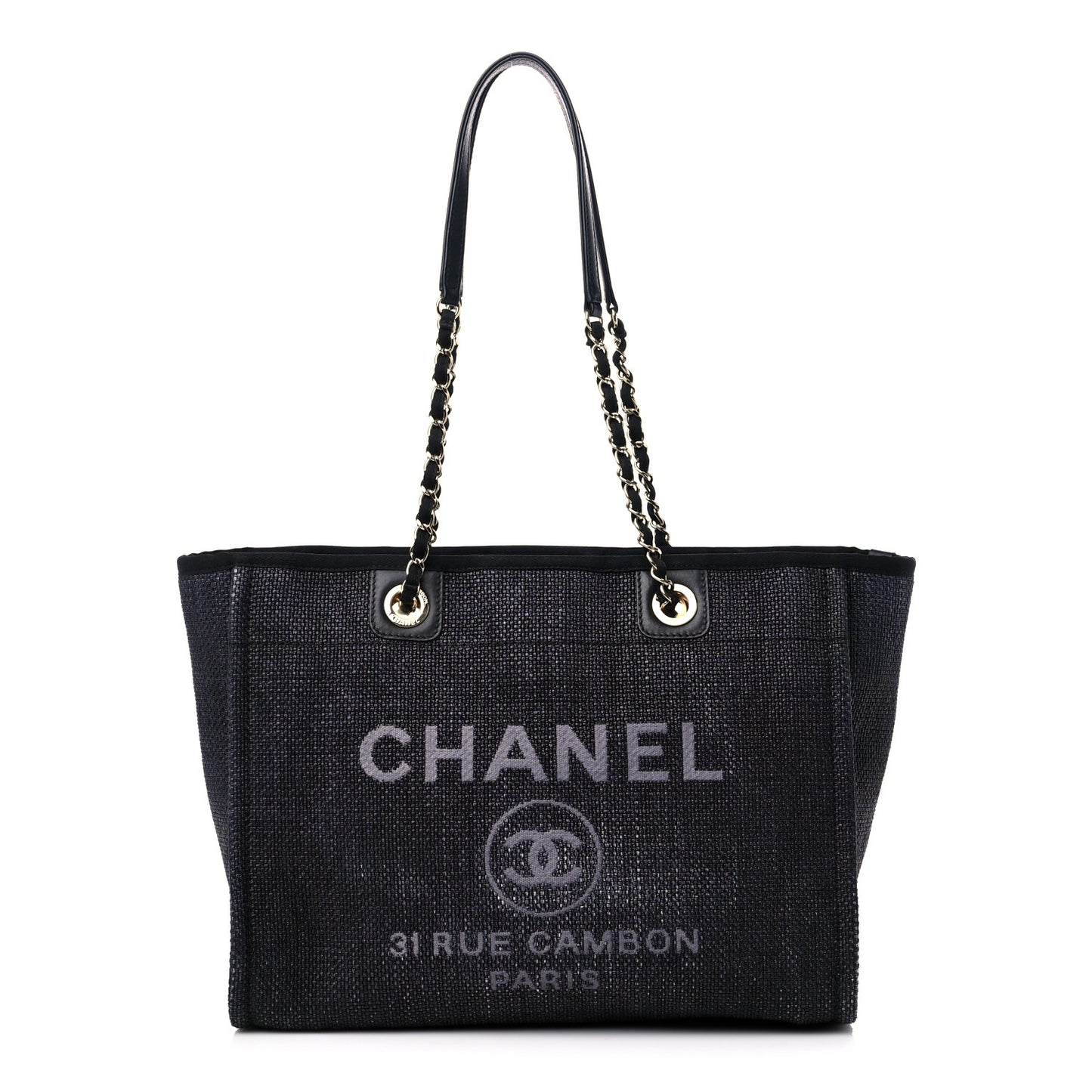 Woven Straw Raffia Small Deauville Tote Black