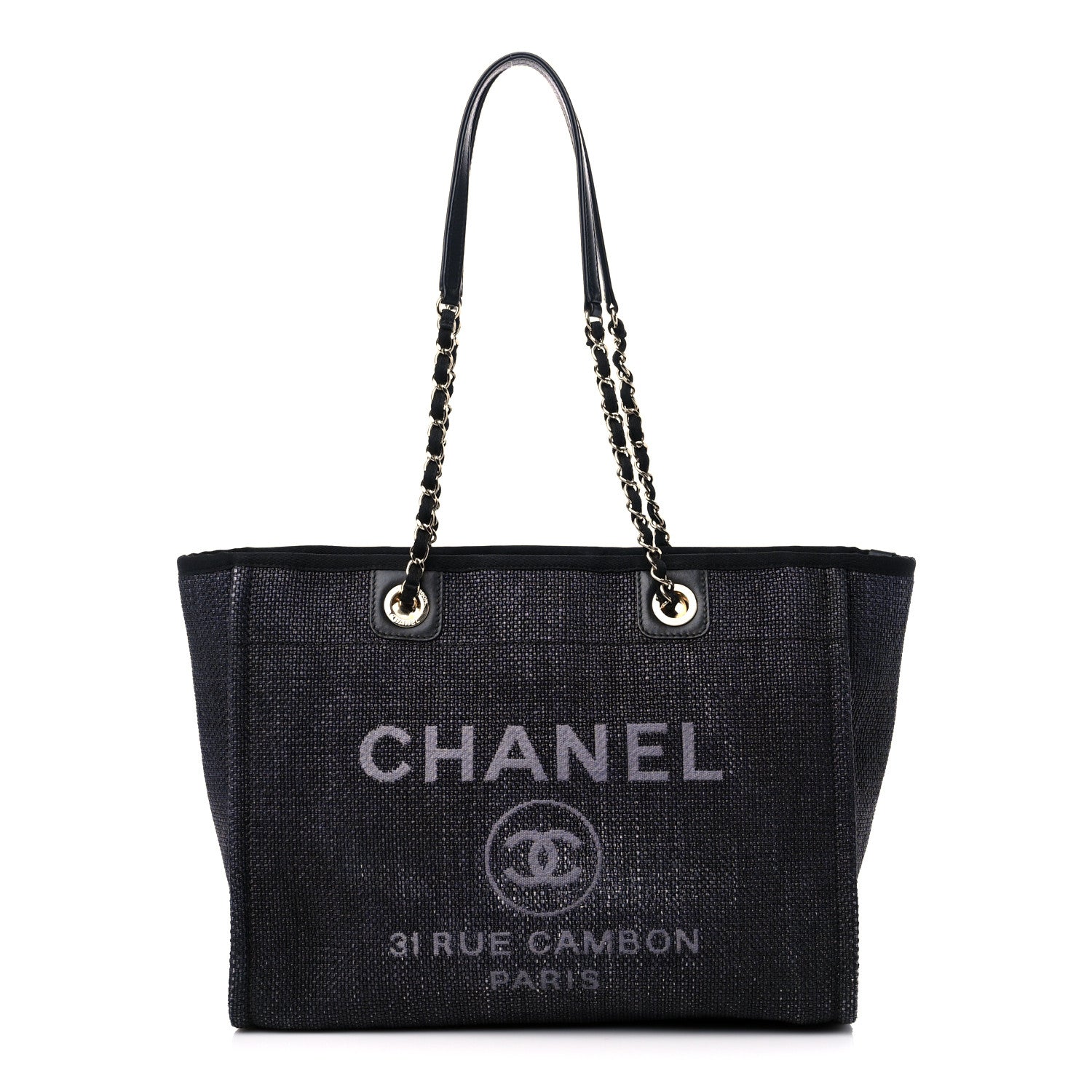 Chanel Woven Straw Raffia Small Deauville Tote Black 1 of 12