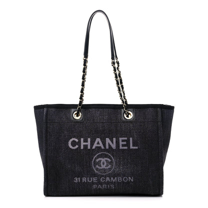 Chanel Woven Straw Raffia Small Deauville Tote Black 1 of 12