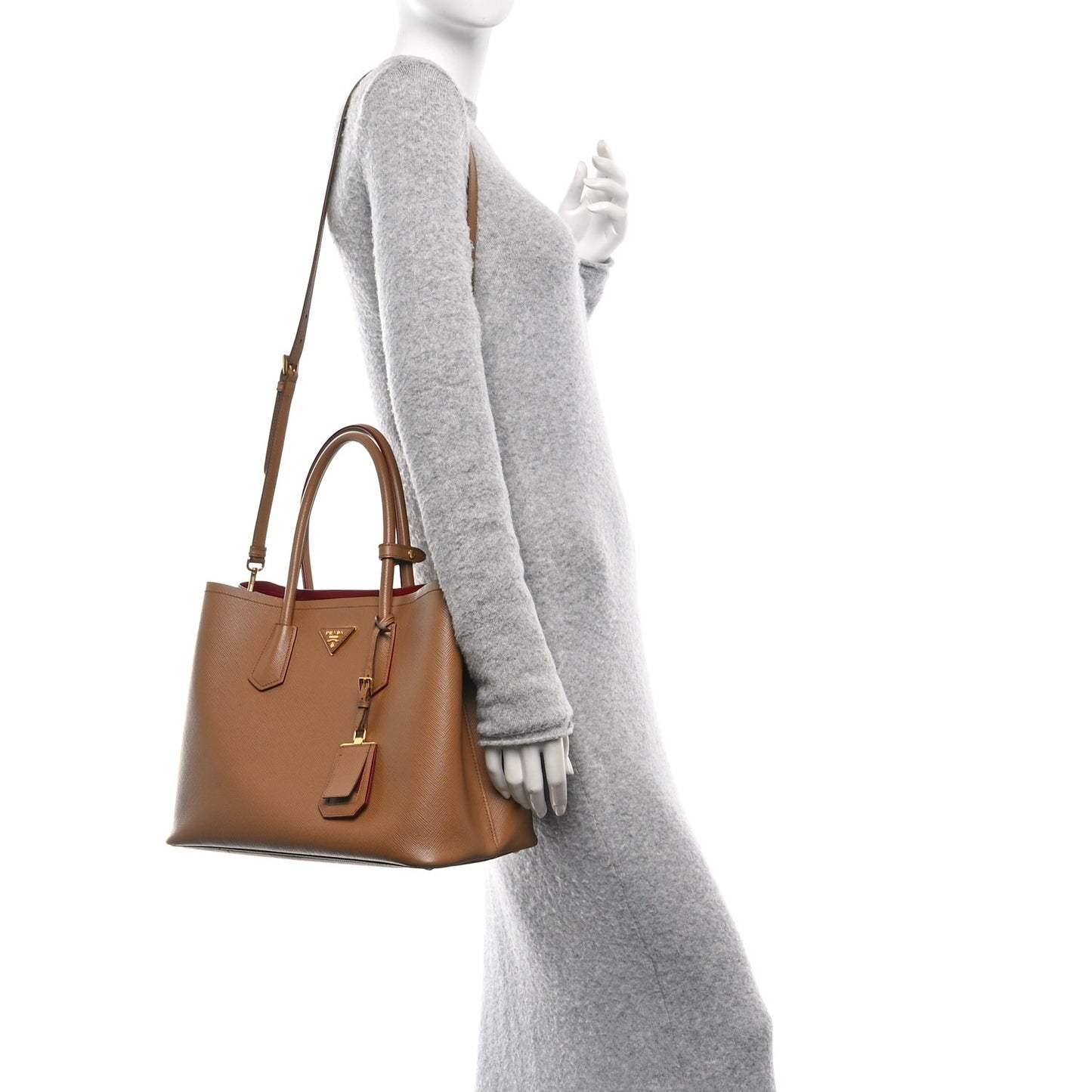 Saffiano Cuir Large Double Bag Caramel Fuoco