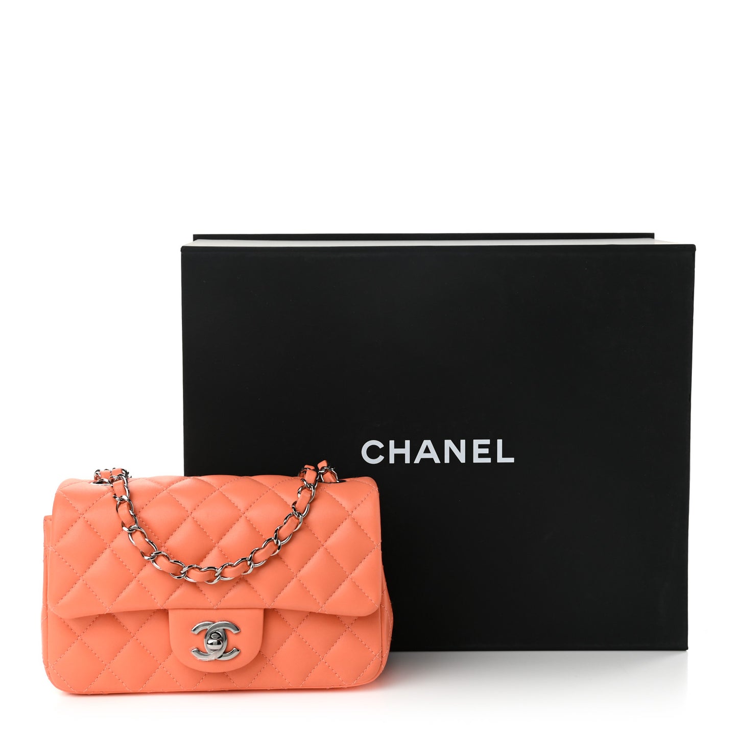 Lambskin Quilted Mini Rectangular Flap Light Orange