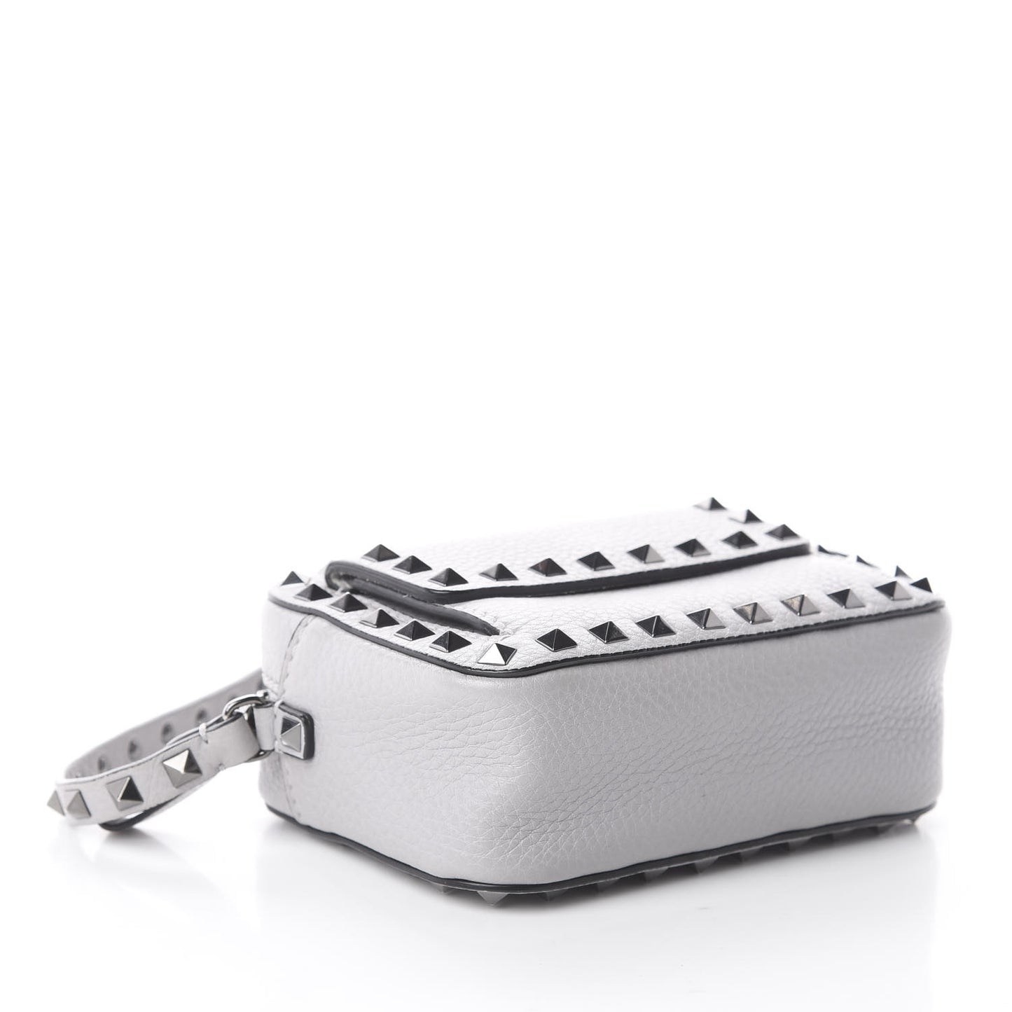 Grained Calfskin Small Rockstud Flap Pocket Camera Crossbody Bag Pastel Grey