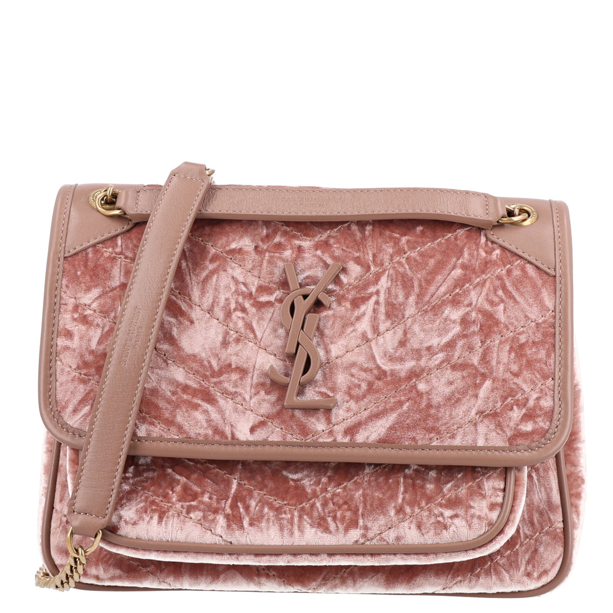 Saint Laurent Velvet Monogram Matelasse Baby Niki Chain Satchel Pink 1 of 11