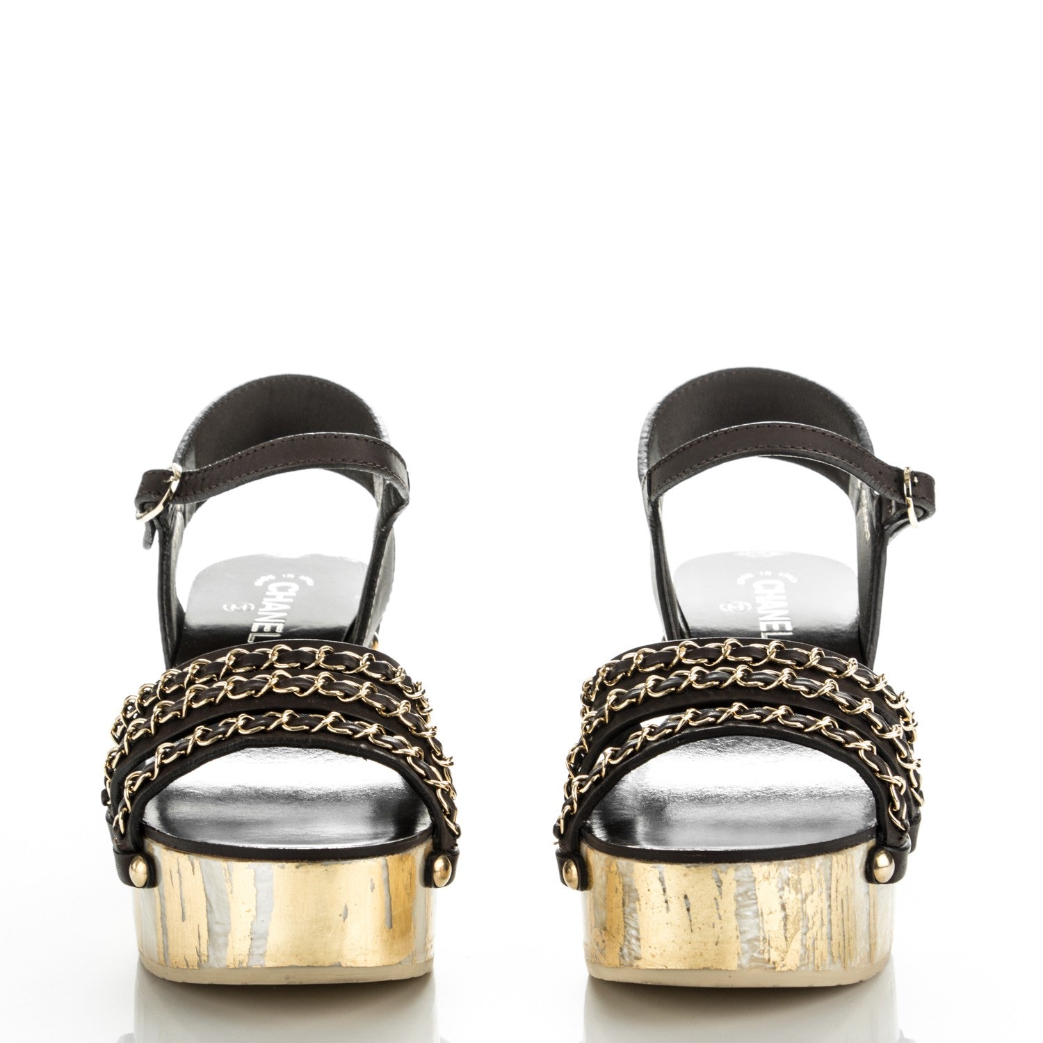 Chanel Calfskin Chain Wedge Sandals 40.5 Brown 2 of 7