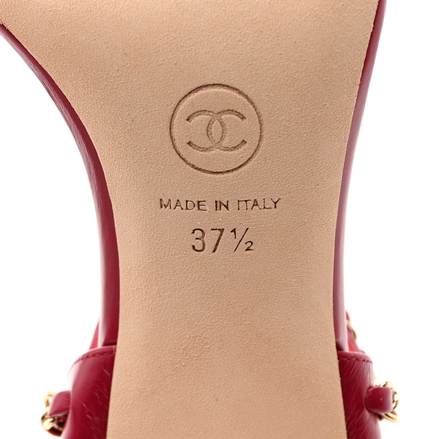 Crumpled Calfskin Quilted Chain Strap Sandals 37.5 Red