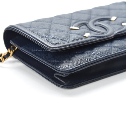 Chanel Caviar Quilted CC Filigree Wallet On Chain WOC Navy 10 of 12