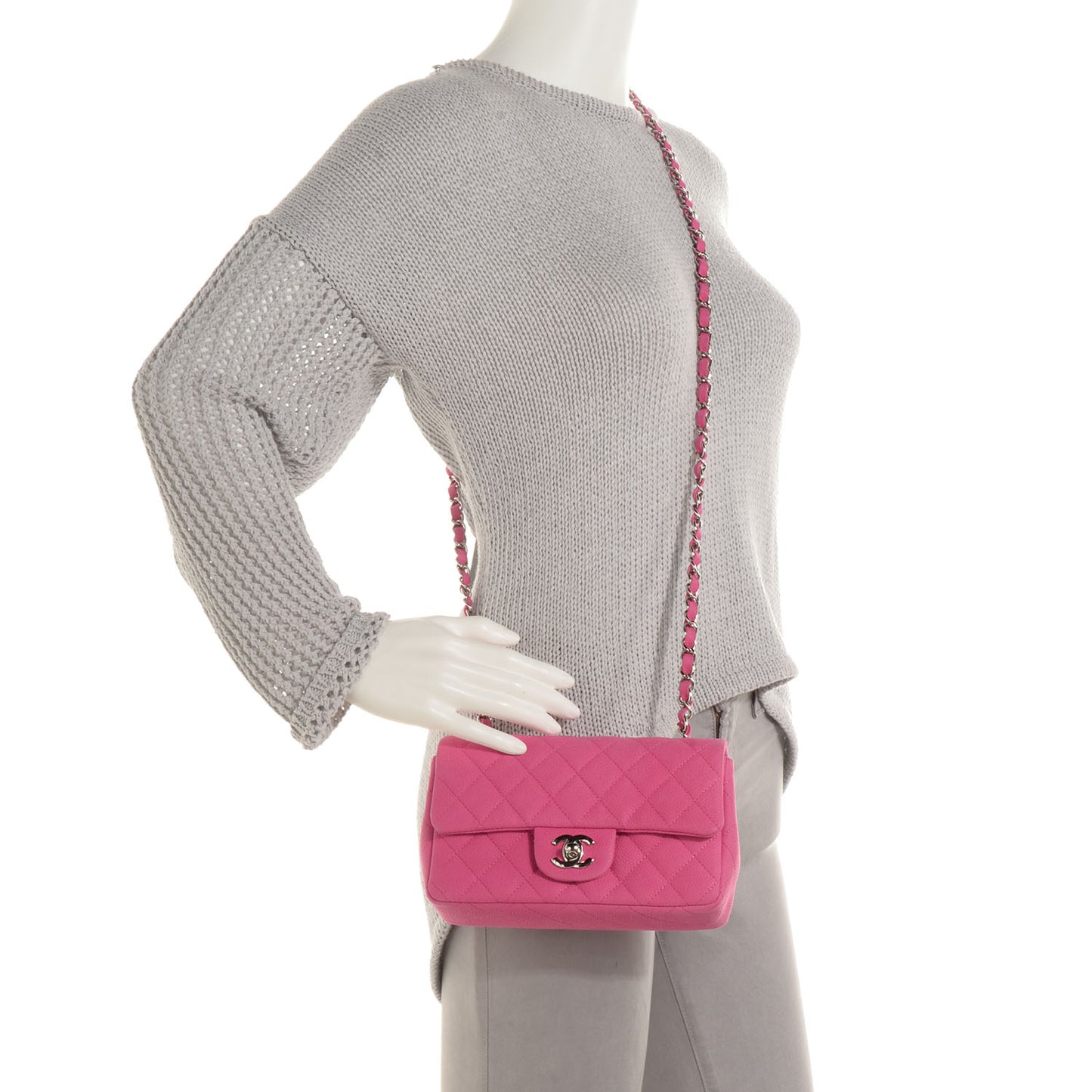 Iridescent Caviar Quilted Mini Flap Pink