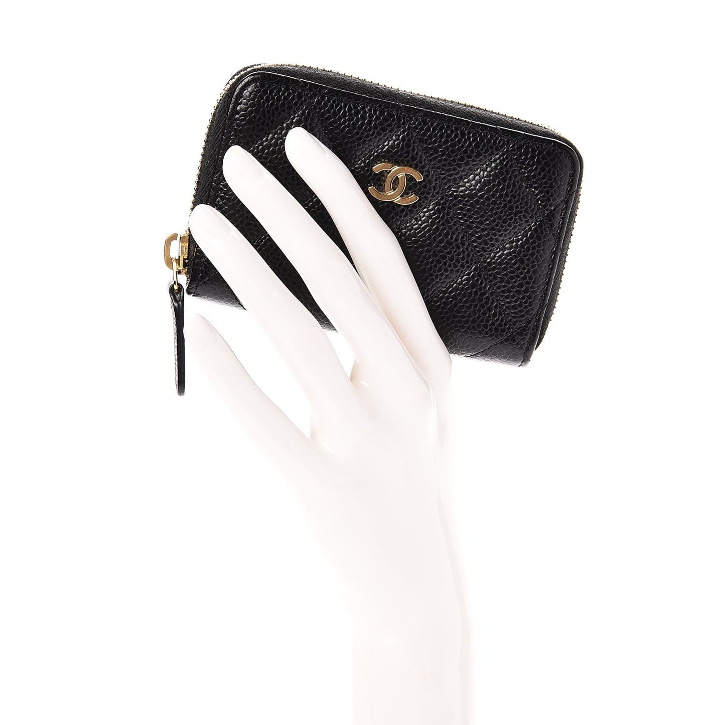 Caviar Quilted Zip Coin Purse Black
