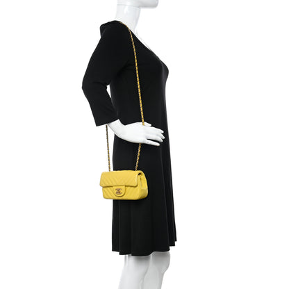 Chanel Lambskin Chevron Quilted Extra Mini Rectangular Flap Yellow 2 of 16