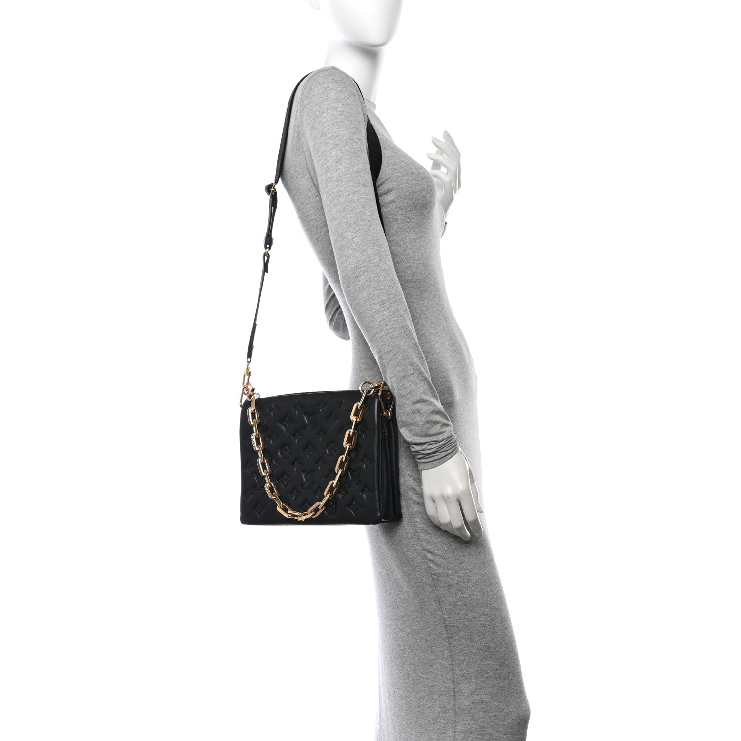 Louis Vuitton Lambskin Embossed Monogram Coussin PM Black 2 of 13