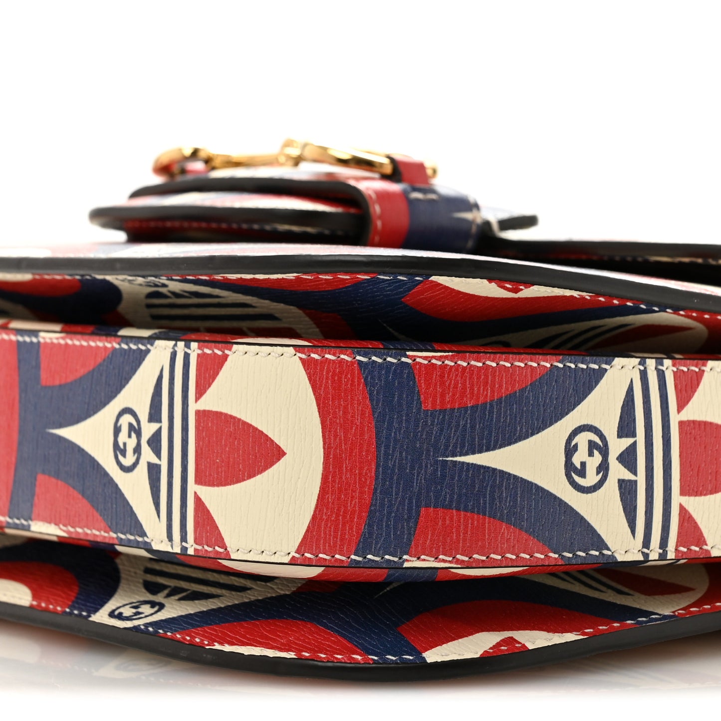 X ADIDAS Shangai Calfskin Web Trefoil Interlocking G Small Horsebit 1955 Shoulder Bag Red White Blue