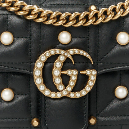 Gucci Calfskin Matelasse Studded Mini Pearly GG Marmont Shoulder Bag Black 9 of 11
