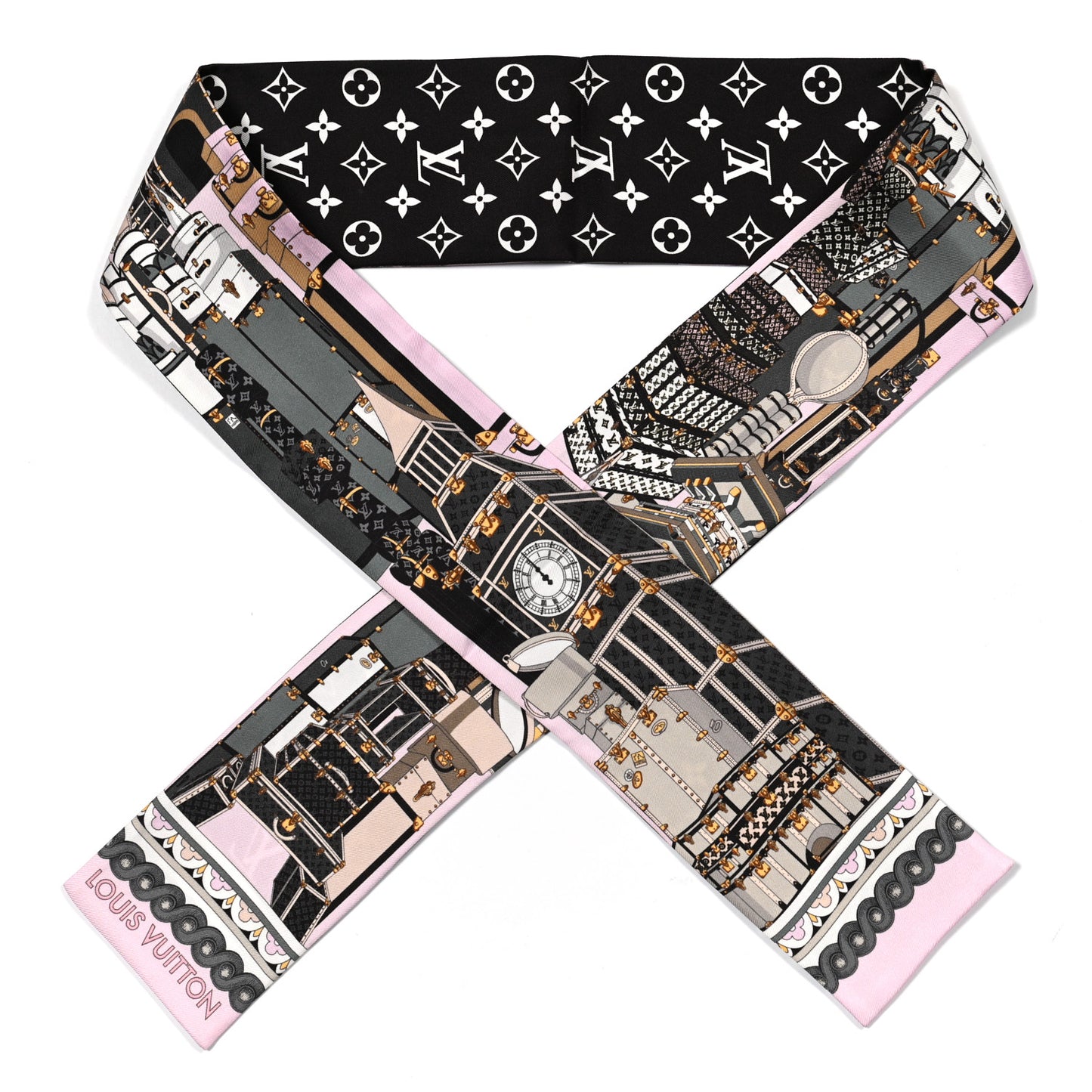 Silk Monogram Around The World Bandeau Black Pink