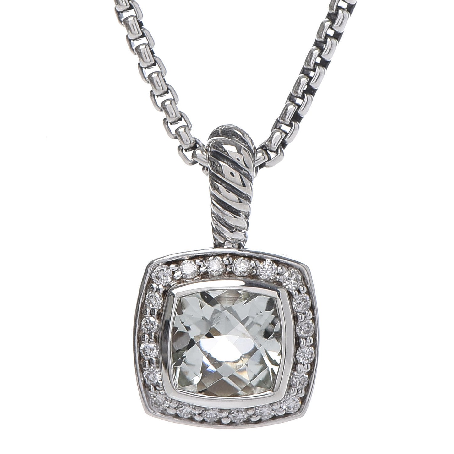 Sterling Silver Diamond Prasiolite 7mm Petite Albion Pendant Necklace