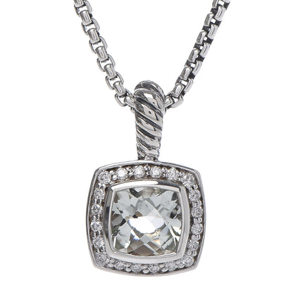 David Yurman Sterling Silver Diamond Prasiolite 7mm Petite Albion Pendant Necklace 4 of 7