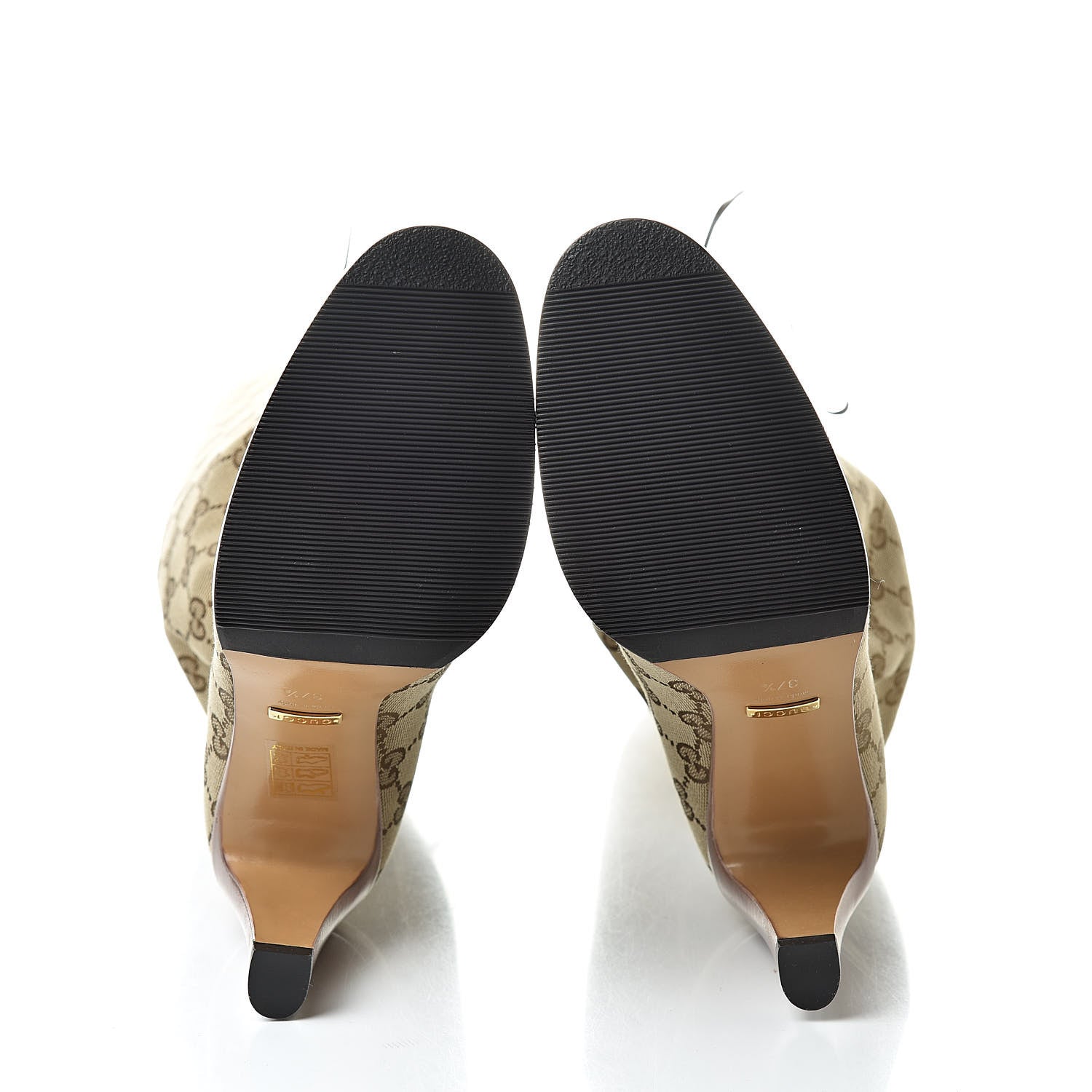 Gucci Monogram Malaga Kid Lisa Mid Heel Boots 37.5 Beige Ebony 5 of 6