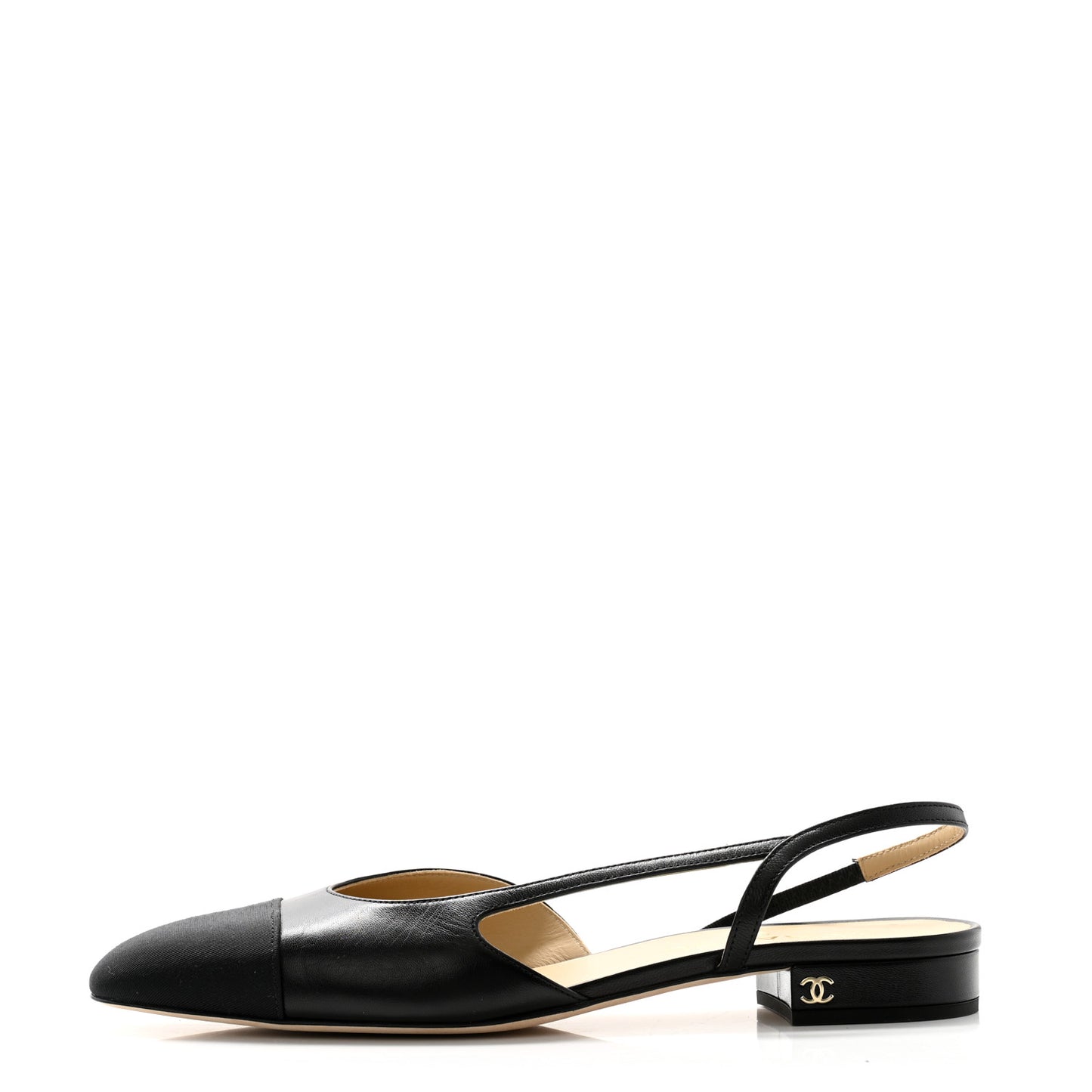 Goatskin Grosgrain Cap Toe CC Slingback Sandals 40.5 Black