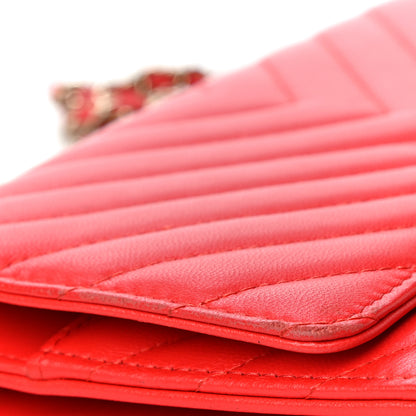 Chanel Lambskin Chevron Quilted Trendy CC Wallet On Chain WOC Red 19 of 22