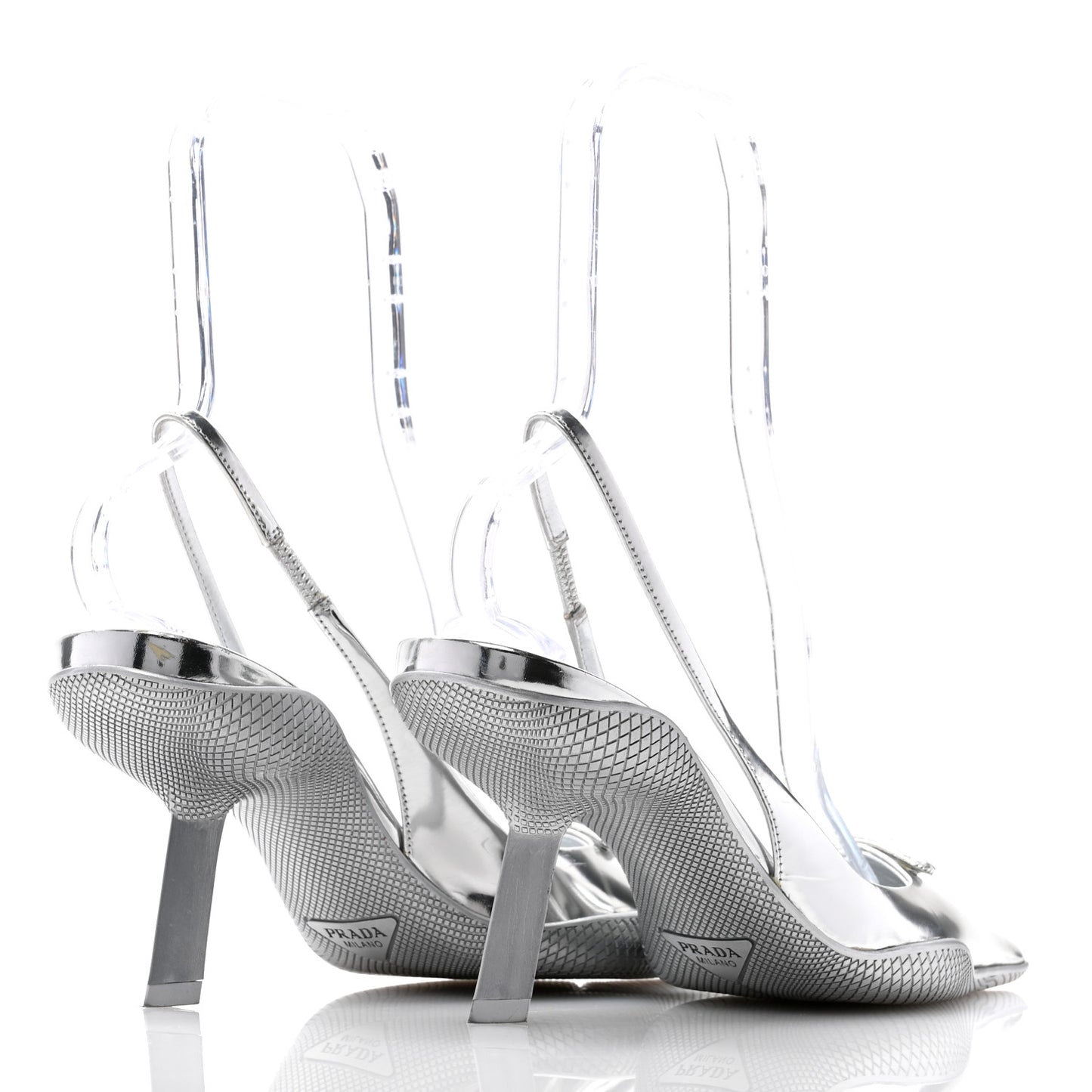 Spazzolato Triangle Logo Pointed Toe 45mm Slingback Pumps 40 Argento