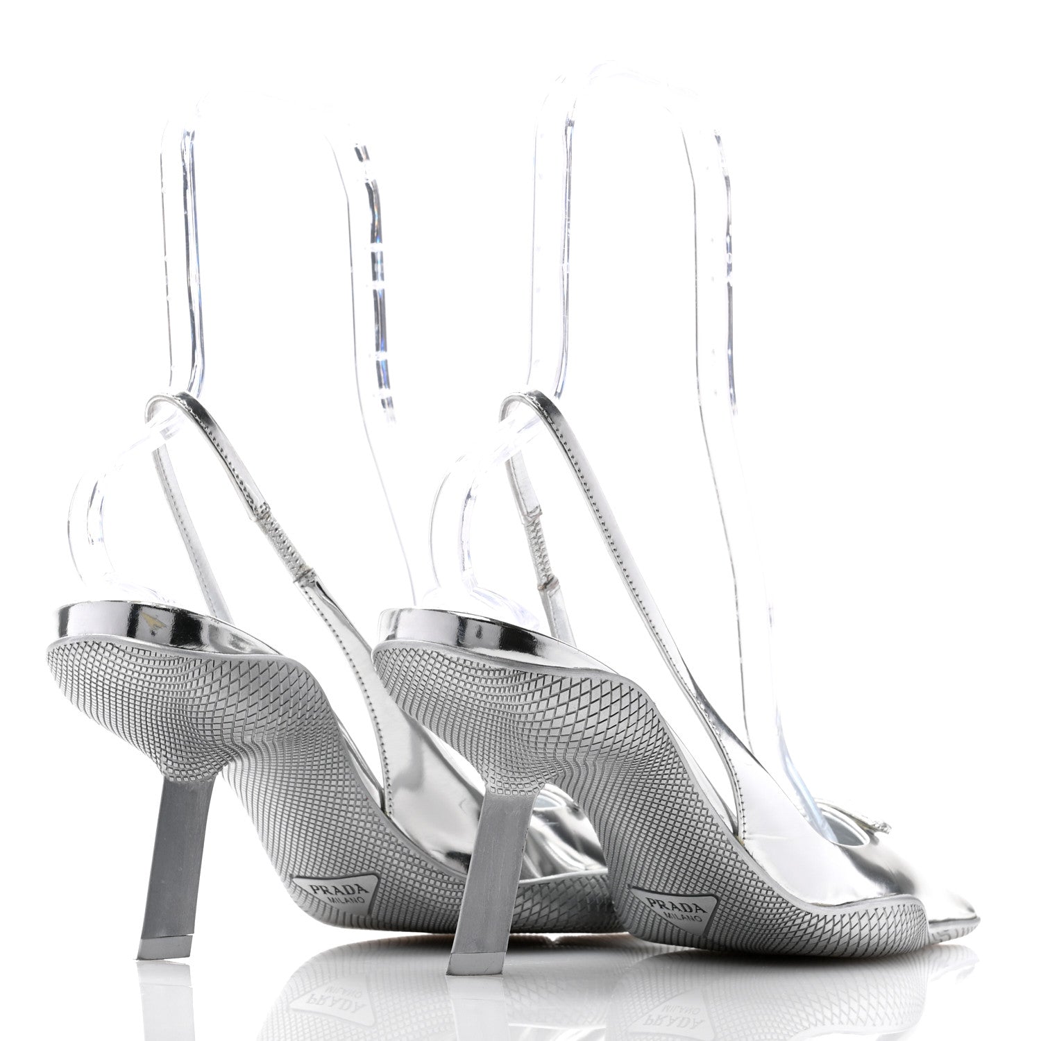 Prada Spazzolato Triangle Logo Pointed Toe 45mm Slingback Pumps 40 Argento 4 of 9