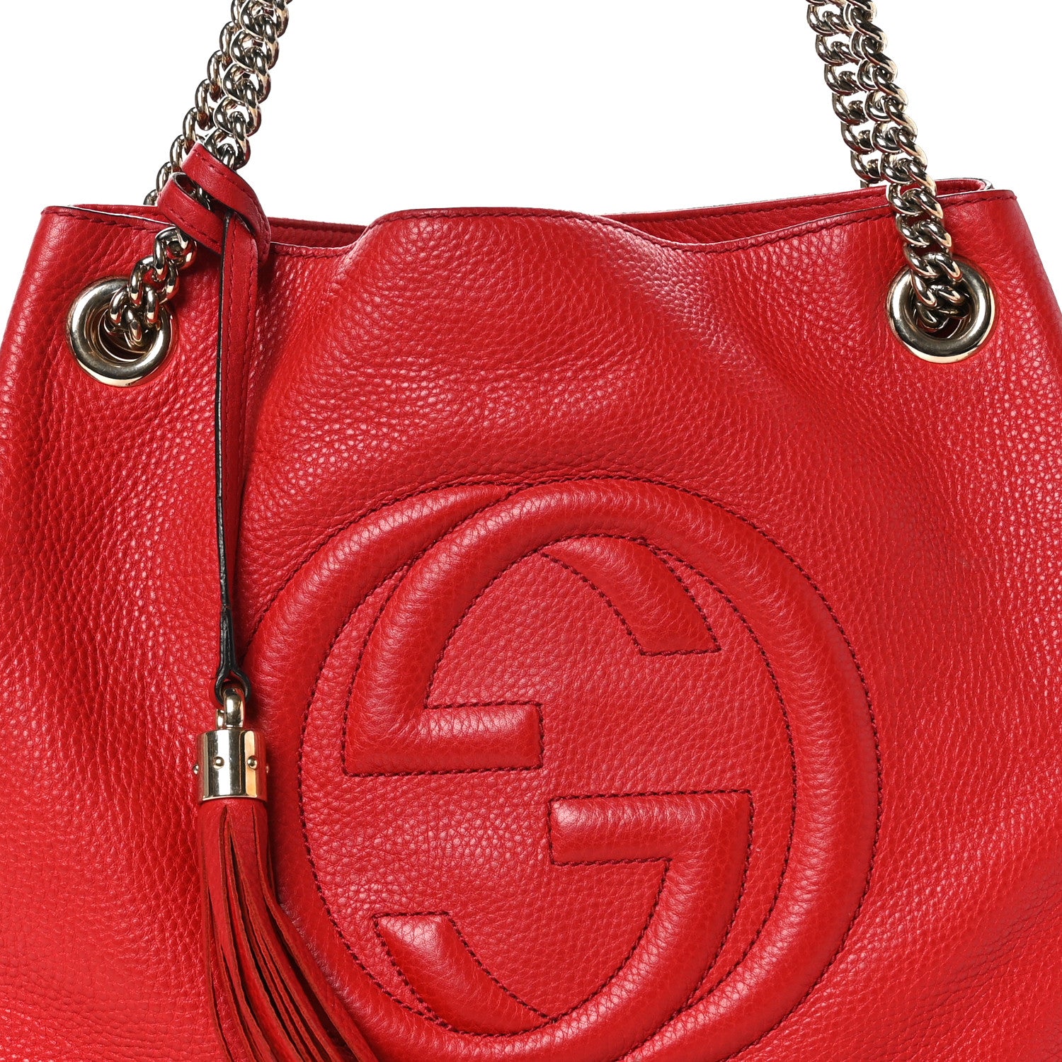 Gucci Pebbled Calfskin Medium Soho Chain Shoulder Bag Tabasco Red 8 of 13
