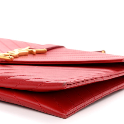Saint Laurent Calfskin Matelasse Chevron Medium Monogram Satchel Red 9 of 10