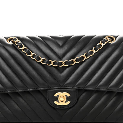 Chanel Lambskin Chevron Quilted Medium Double Flap Black 8 of 10