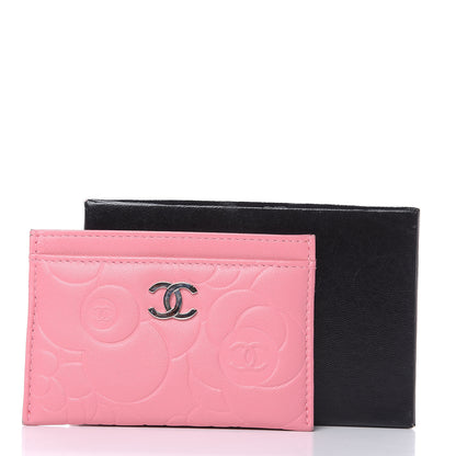 Chanel Lambskin Camellia Embossed Card Holder Pink 9 of 11