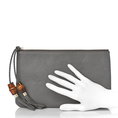 Gucci Calfskin Large Bamboo Clutch Grey 2 of 9
