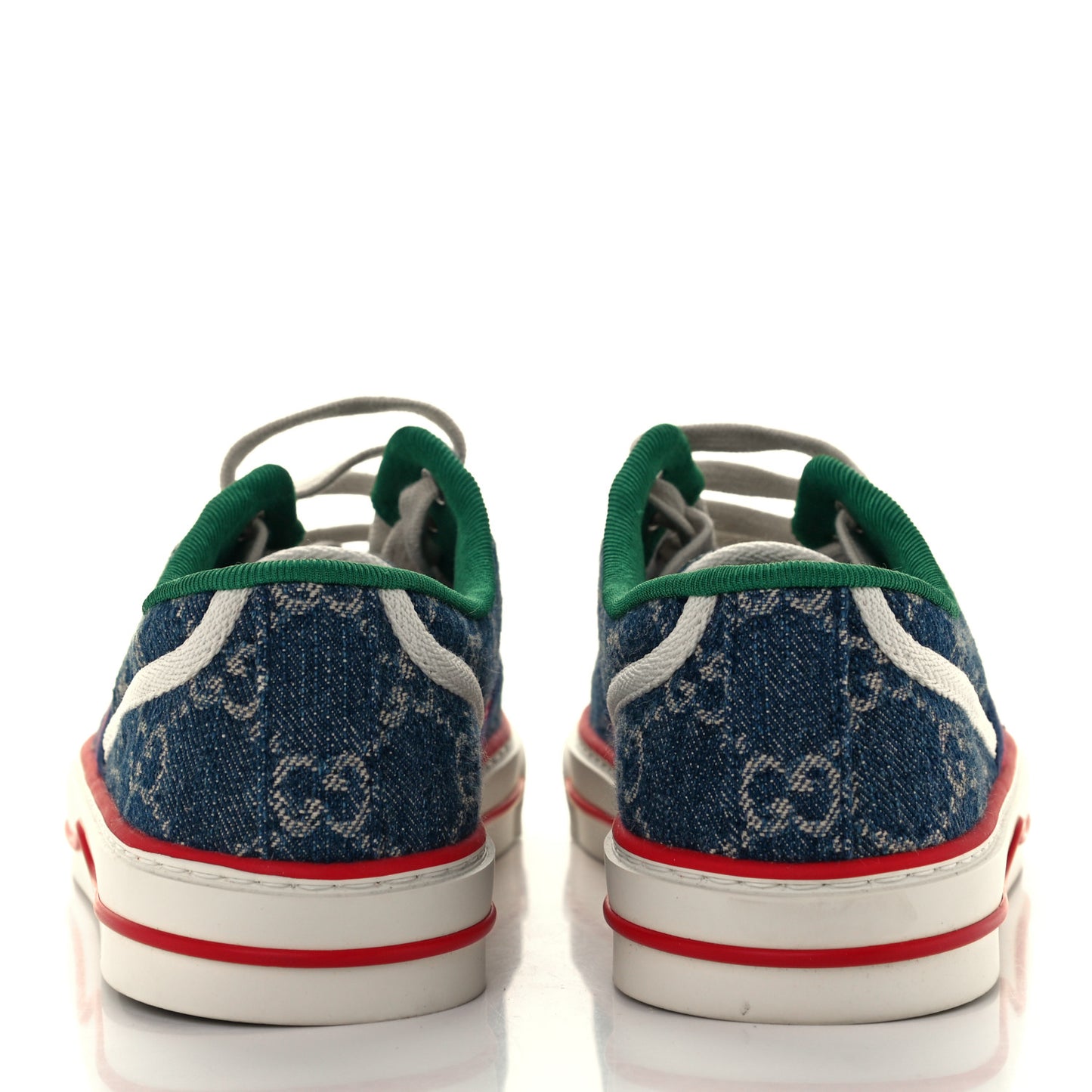 New Denim GG Monogram Web Womens 1977 Tennis Sneakers 38 Blue Tea Mystic White