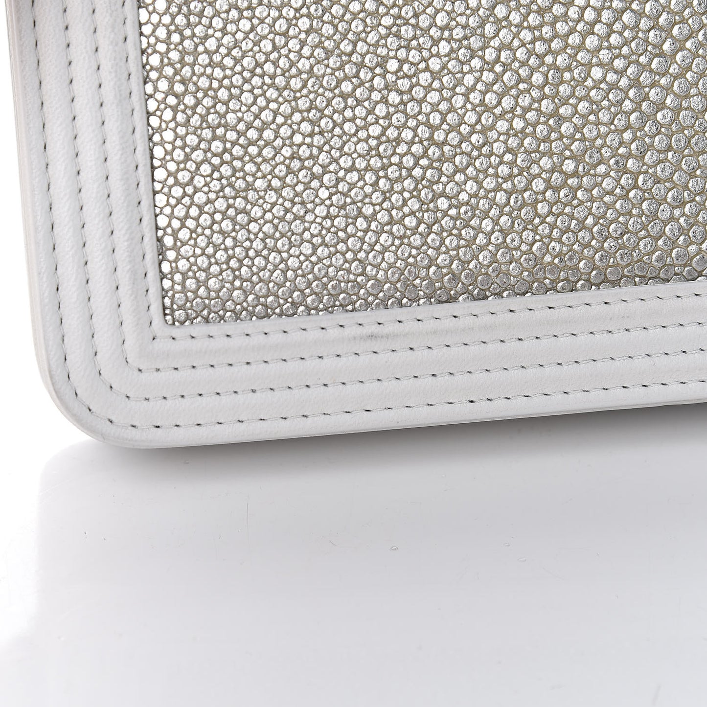 Metallic Galuchat Stingray Lambskin Boy Wallet On Chain WOC Silver