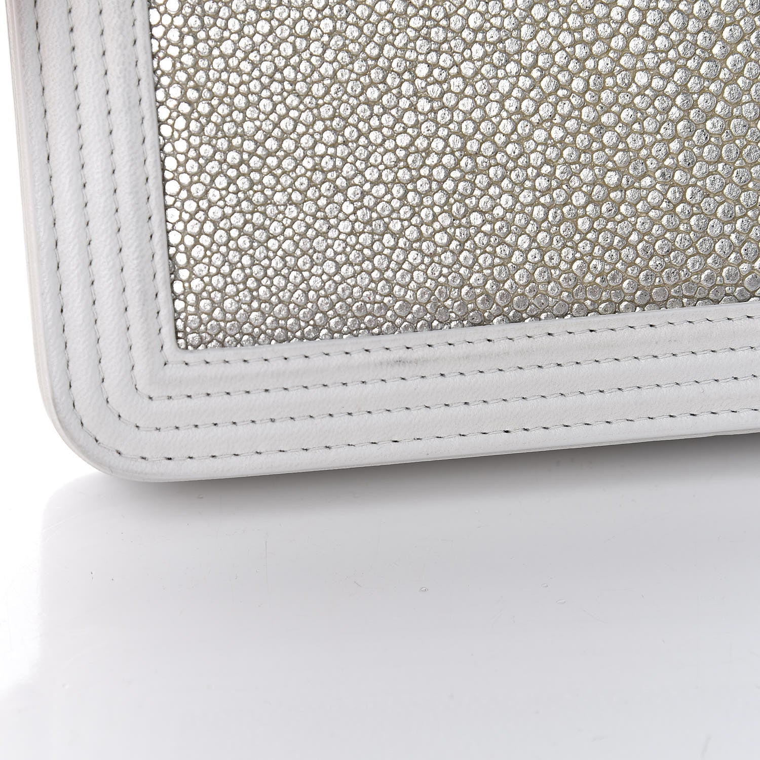 Chanel Metallic Galuchat Stingray Lambskin Boy Wallet On Chain WOC Silver 11 of 12