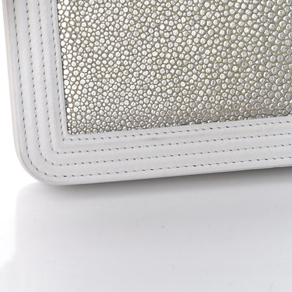 Chanel Metallic Galuchat Stingray Lambskin Boy Wallet On Chain WOC Silver 11 of 12
