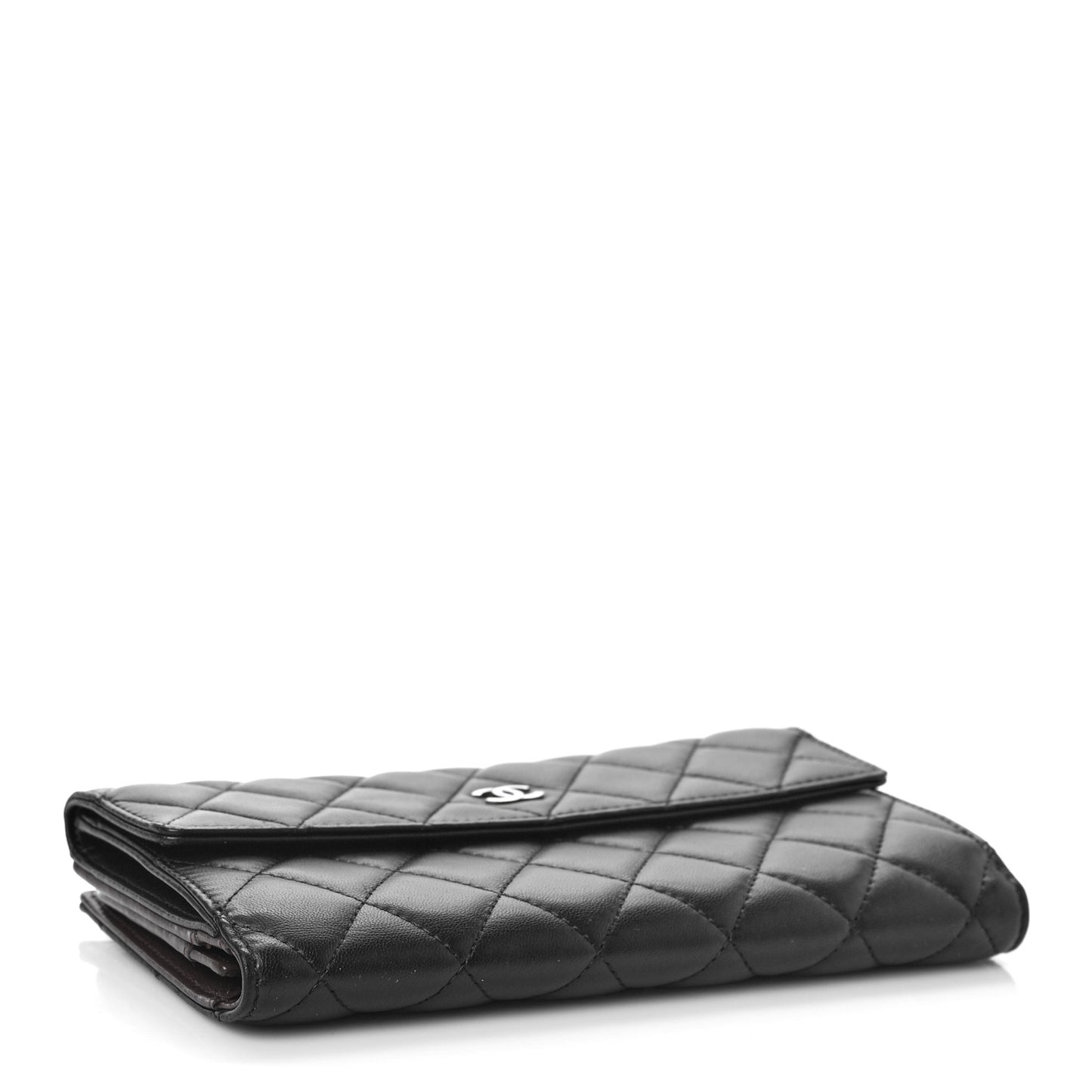 Lambskin Quilted Long Flap Wallet Black