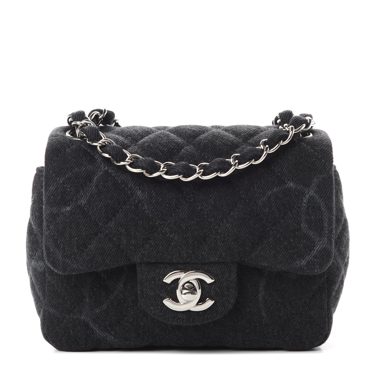 Denim CC Quilted Mini Square Flap Black