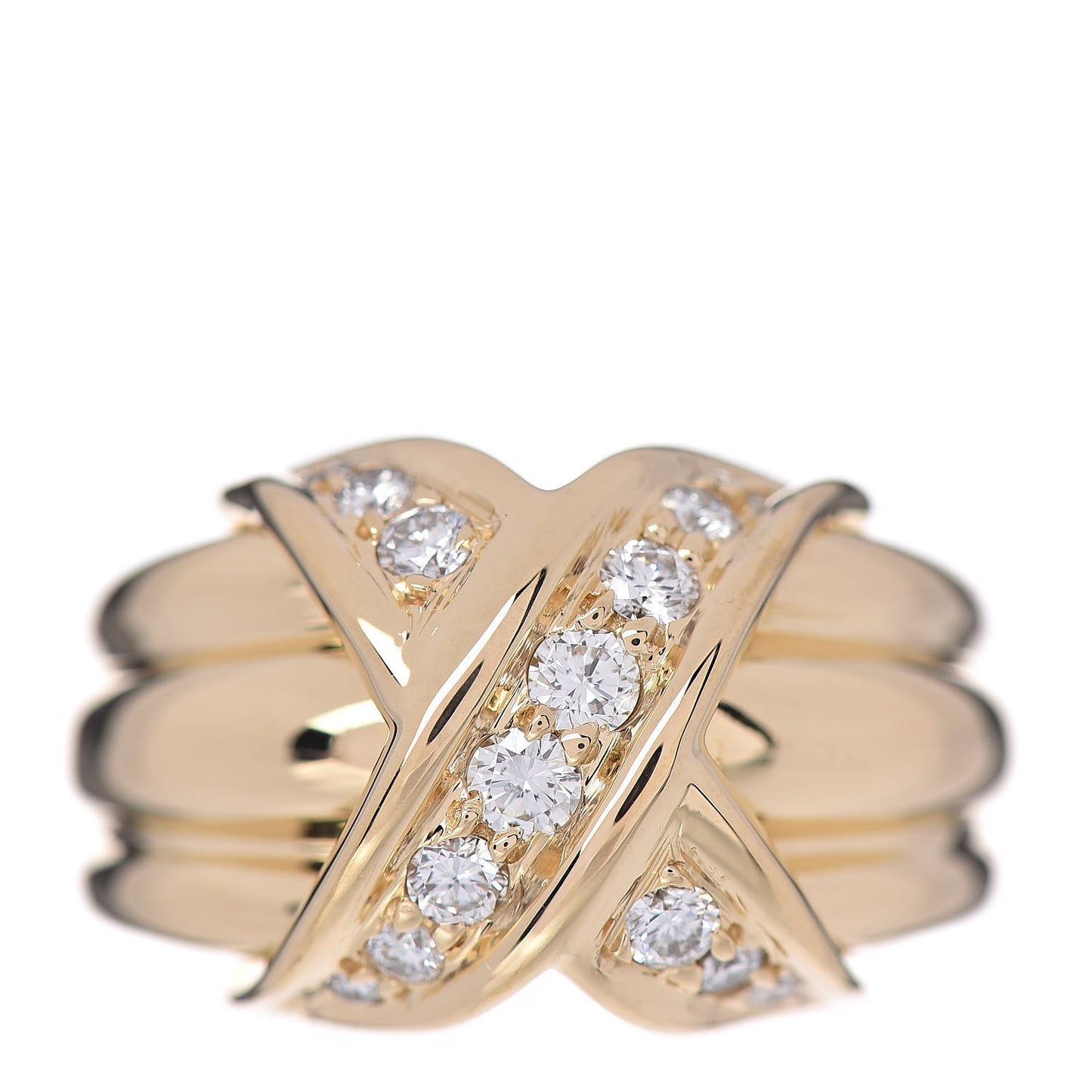 18K Yellow Gold Diamond Large Signature X Ring 50 5.25