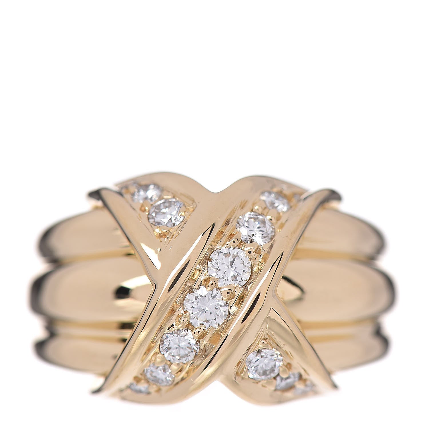 Tiffany 18K Yellow Gold Diamond Large Signature X Ring 50 5.25 1 of 5