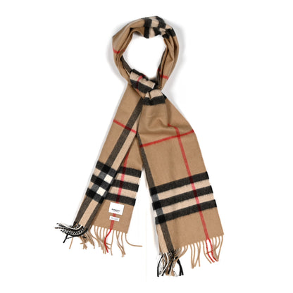 Burberry Cashmere Giant Check Fringe Scarf Archive Beige 1 of 4
