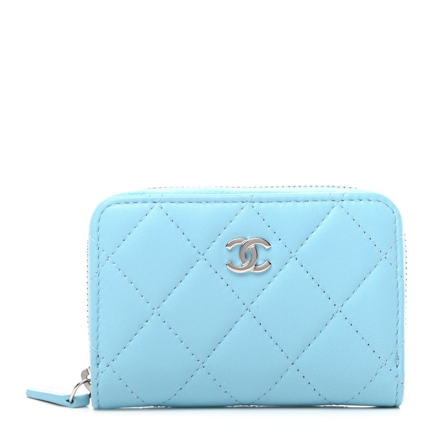 Lambskin Quilted Zip Around Coin Purse Wallet Neon Blue