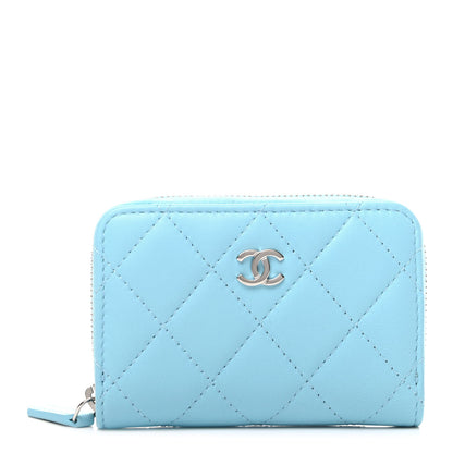 Chanel Lambskin Quilted Zip Around Coin Purse Wallet Neon Blue 1 of 9
