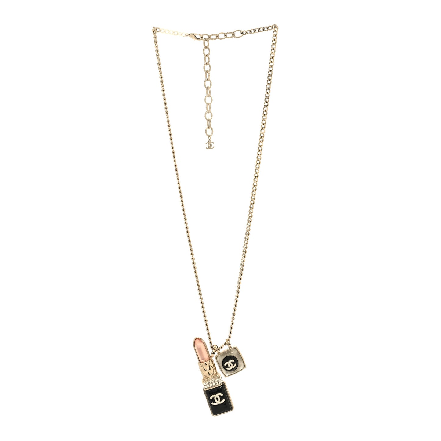 Metal Strass Pearl Lipstick Pendant Necklace Pink Gold
